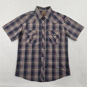 NWT Coevals Club Short Sleeve Shirt Men's L Grey Brown Plaid Pearl Snap NEW